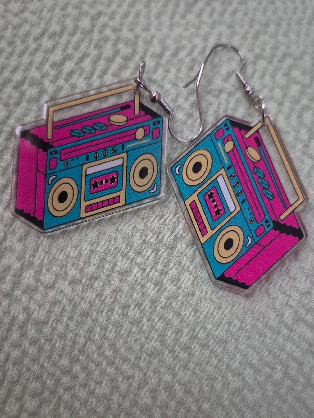 Retro Boombox Acrylic  Earrings - Pink & Blue